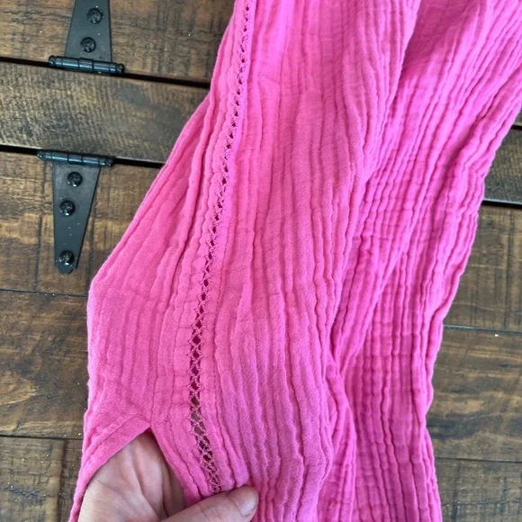 Aerie Pink Wide Leg Split Hem Cotton Pants - Picture 3 of 6